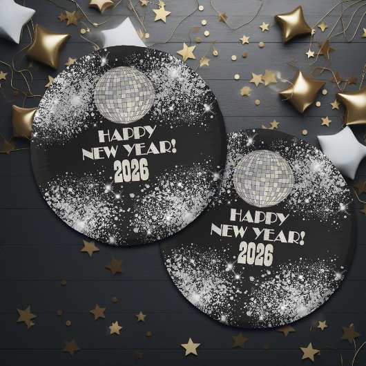 2026 Black Silver Glitter New Year's Eve Party  ペーパーボウル