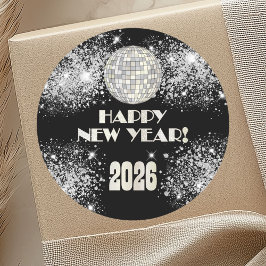 2026 Black Silver Glitter New Year's Eve Party  ラウンドシール