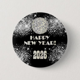 2026 Black Silver Glitter New Year's Eve Party  缶バッジ