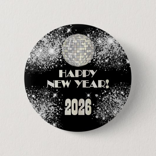 2026 Black Silver Glitter New Year's Eve Party  缶バッジ (正面)