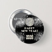 2026 Black Silver Glitter New Year's Eve Party  缶バッジ (正面&裏面)