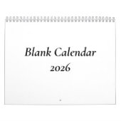 2026 Blank Calendar Without Holidays カレンダー (カバー)