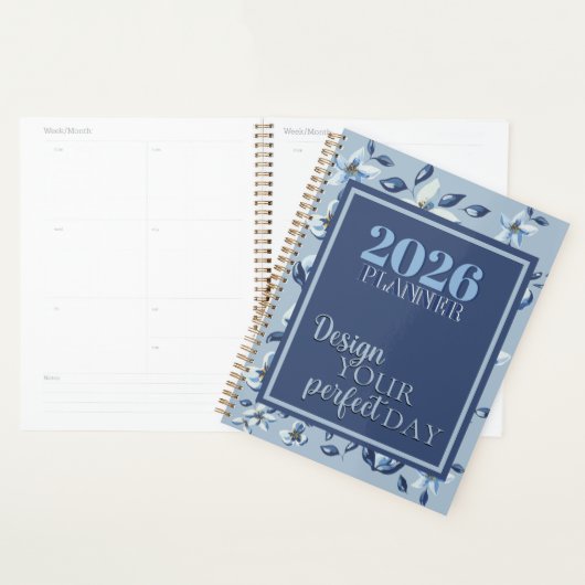 2026 Blue Floral "Design Your Perfect Day" Quote  プランナー手帳 (ディスプレー)