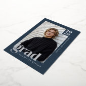 2026 Blue Graduate 4 Photo Graduation Silver 箔招待状 (回転した状態)