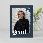 2026 Blue Graduate 4 Photo Graduation Silver 箔招待状 (立ち正面)