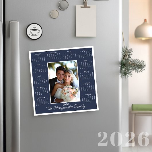 2026 Blue Photo Magnetic Calendar Holiday Card