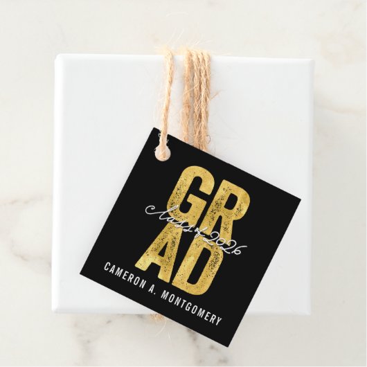 2026 Bold GRAD Gold Typography Graduation Party フェイバータグ (インサイチュ)