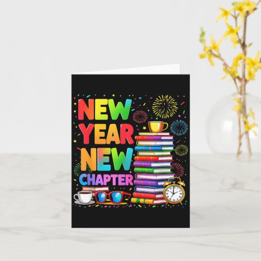 2026 Bookworm Funny Happy New Year Chapter Book Lo カード (黄色い花)