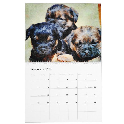 2026 Border Terrier Dog Mama Gift Border Lover  カレンダー (2月 2026)