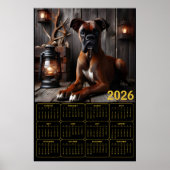 2026 Boxer Dog Calendar – Rustic Cabin Portrait ポスター (正面)