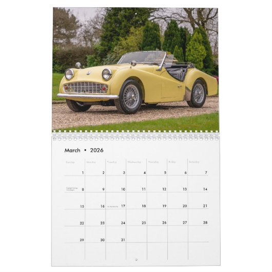 2026 British Classics Calendar カレンダー (3月 2026)