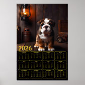 2026 Bulldog Puppy with Lantern Calendar ポスター (正面)