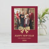 2026 Burgundy & Gold Bow Family New Year Photo シーズンカード (スタンド正面)