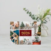 2026 Burgundy Happy New Year Photo Collage 箔シーズンポストカード (立ち正面)