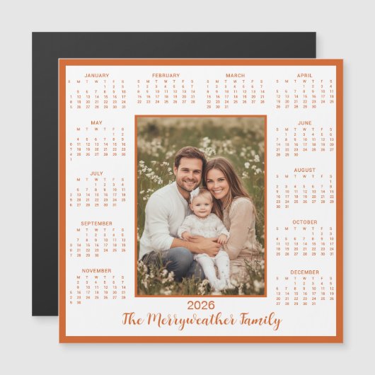 2026 Burnt Orange Photo Magnetic Calendar (正面/裏面)