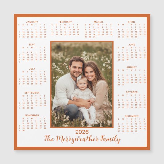 2026 Burnt Orange Photo Magnetic Calendar (正面)