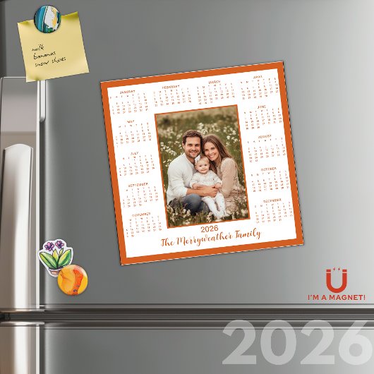 2026 Burnt Orange Photo Magnetic Calendar