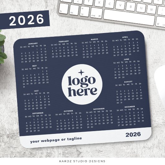 2026 Business Logo Navy Blue Full Year Calendar マウスパッド