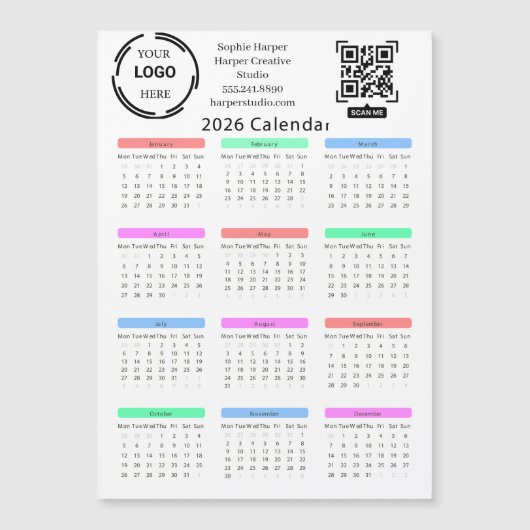 2026 Business Your Logo QR Calendar Colorful Moder (正面)