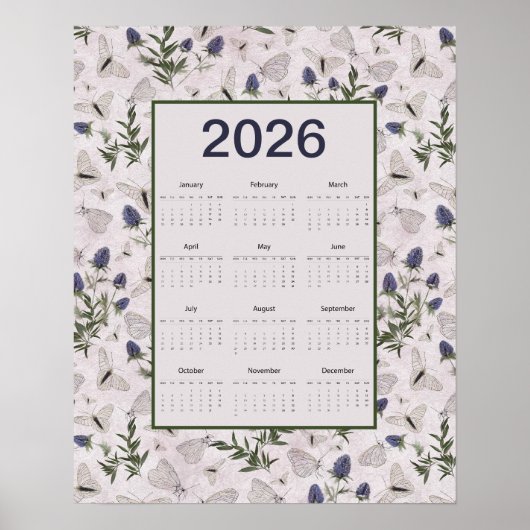 2026 Butterflies Thistle Wall Calendar ポスター (正面)