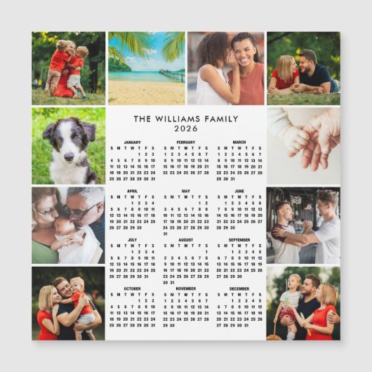 2026 Calendar 10 Photo Collage Family Magnet (正面)