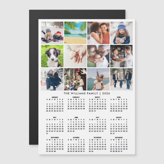 2026 Calendar 12 Photo Collage Magnet (正面/裏面)