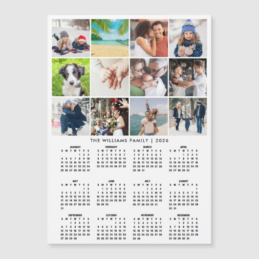 2026 Calendar 12 Photo Collage Magnet (正面)
