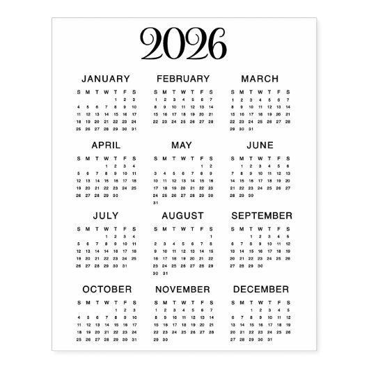 2026 Calendar #1 Four Rows, Three Columns ラバースタンプ (インプリント)