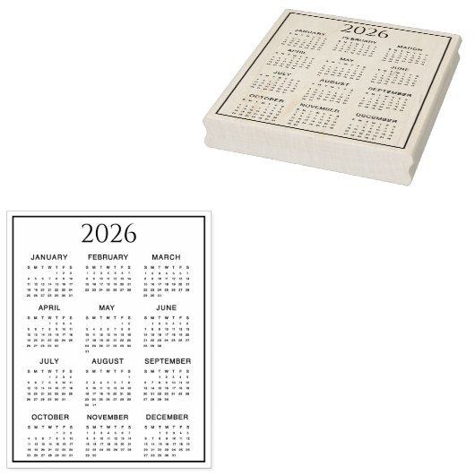 2026 Calendar #2 Four Rows, Three Columns ラバースタンプ (押印)