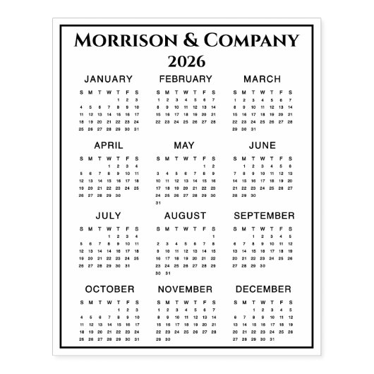 2026 Calendar #3 Four Rows, Three Columns, Name ラバースタンプ (インプリント)