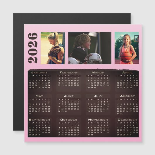 2026 Calendar 3 Photo Collage Magnet Card (正面/裏面)