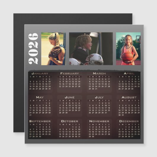 2026 Calendar 3 Photo Collage Magnet Card (正面/裏面)