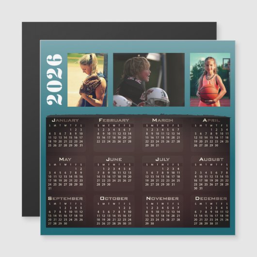 2026 Calendar 3 Photo Collage Magnet Card (正面/裏面)