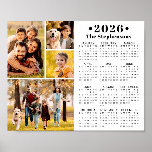 2026 Calendar 4 Photo Collage Personalized Poster ポスター (正面)