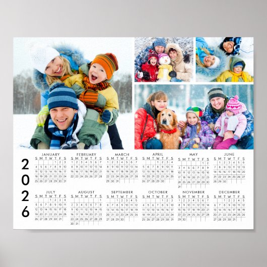 2026 Calendar 4 Photo Collage Personalized Poster ポスター (正面)