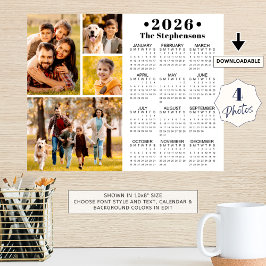 2026 Calendar 4 Photo Collage Personalized Poster ポスター