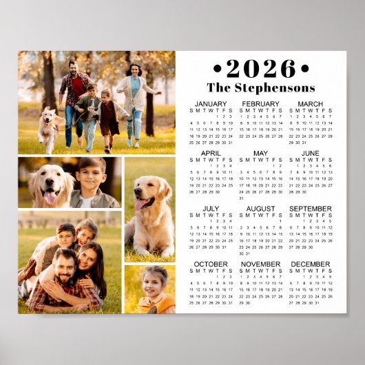 2026 Calendar 5 Photo Collage Personalized Poster ポスター (正面)