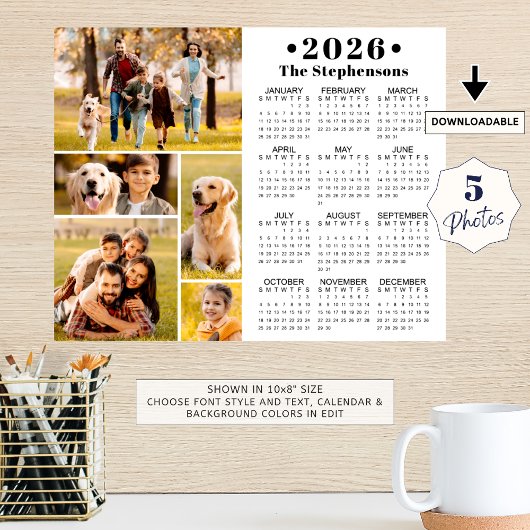 2026 Calendar 5 Photo Collage Personalized Poster ポスター