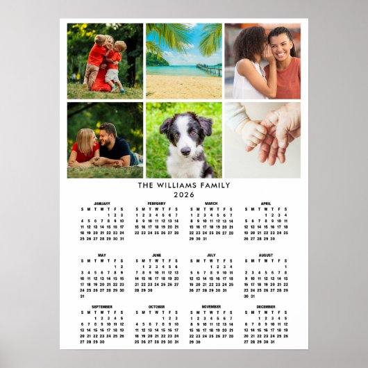 2026 Calendar 6 Photo Collage Modern ポスター (正面)