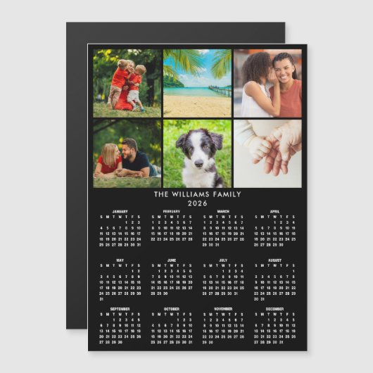 2026 Calendar 6 Photo Collage Modern Magnet (正面/裏面)