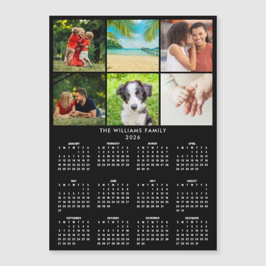 2026 Calendar 6 Photo Collage Modern Magnet (正面)