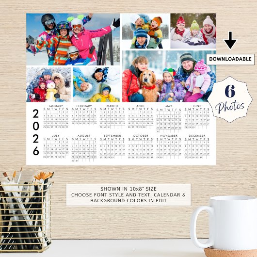 2026 Calendar 6 Photo Collage Personalized Poster ポスター