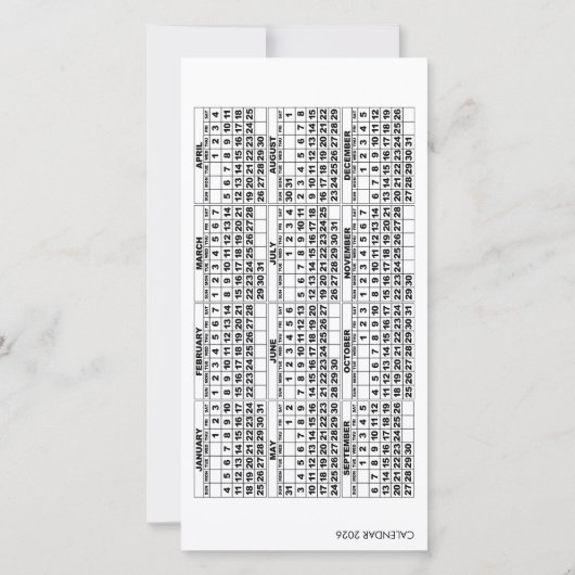 2026 Calendar Add 1 Photo Simple Card (裏面)