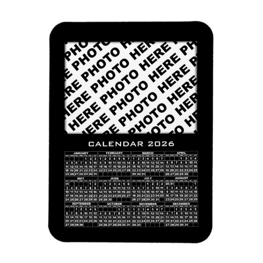 2026 Calendar Add 1 Photos Magnet Black マグネット (縦)