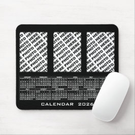 2026 Calendar Add 3 Vertical Photos Mousepad Black マウスパッド