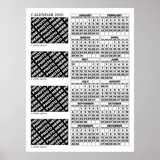 2026 Calendar Add 4 Photos Poster 24x32in ポスター (正面)