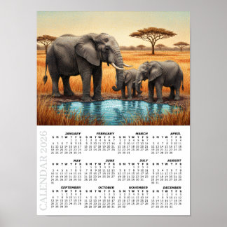 2026 Calendar, African Elephans, Safari, Africa ポスター