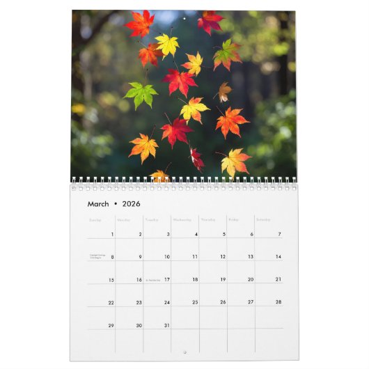 2026 Calendar (Autumn Leaves- Created by Grok) カレンダー (3月 2026)