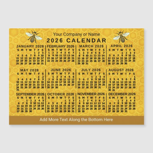 2026 Calendar Bee Honeycomb Custom Apiary Magnet (正面)