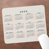 2026 Calendar Beige Faux Canvas Texture マウスパッド